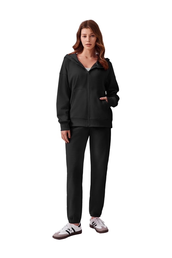 2 Piece Sets for Women Zip Up Hoodie Sweatshirts Drawstring Fleece Sweatpants Winter Matching Sets Fall