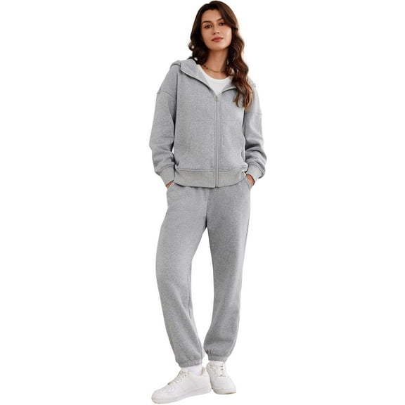 PINSPARK 2 Piece Sets for Women Zip Up Hoodie Sweatshirts Drawstring Fleece Sweatpants Winter Matching Sets Fall