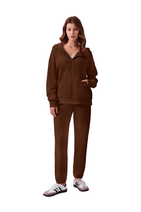 2 Piece Sets for Women Zip Up Hoodie Sweatshirts Drawstring Fleece Sweatpants Winter Matching Sets Fall