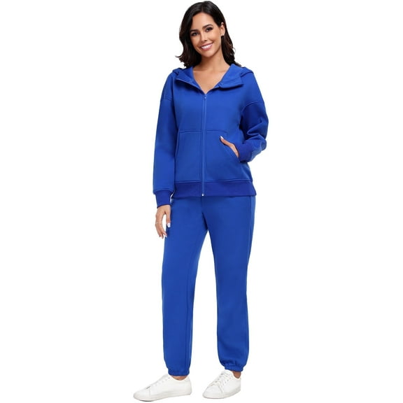 PINSPARK 2 Piece Sets for Women Zip Up Hoodie Sweatshirts Drawstring Fleece Sweatpants Winter Matching Sets Fall