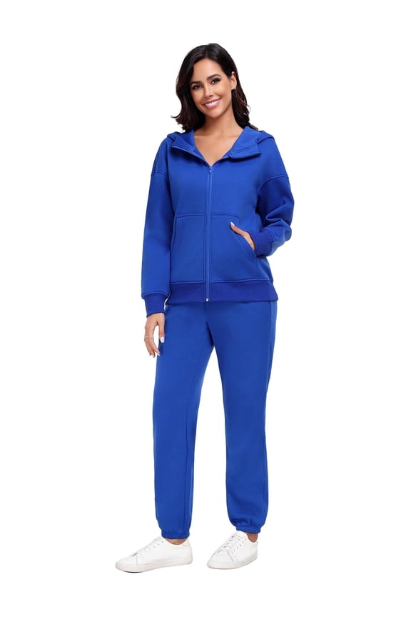 2 Piece Sets for Women Zip Up Hoodie Sweatshirts Drawstring Fleece Sweatpants Winter Matching Sets Fall