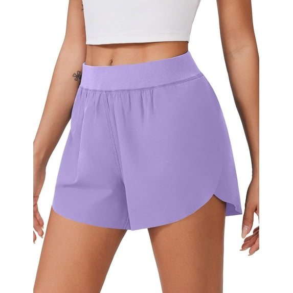 Pinspark Women Running Shorts High Split Gym Workout Shorts Comfy Sports Wear Summer Shorts with Liner