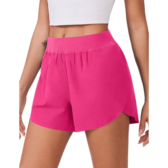 PINSPARK Black Shorts Women High Rise Workout Running Shorts Soft Exercise Shorts with Mesh Liner