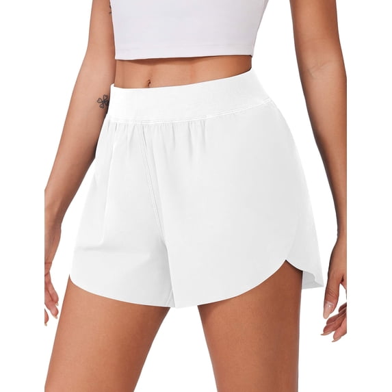 Pinspark Black Shorts Women High Rise Workout Running Shorts Soft Exercise Shorts with Mesh Liner