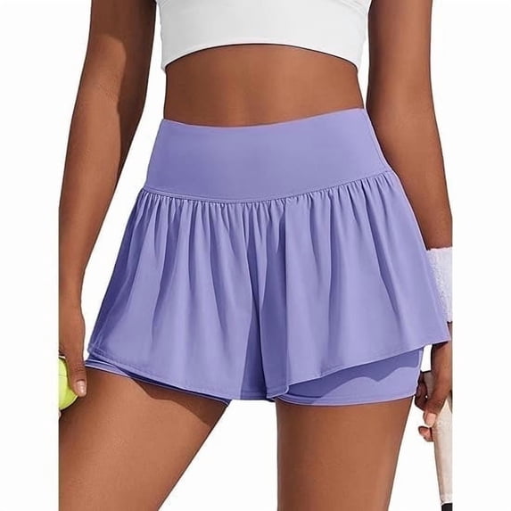 Pinspark Flowy Shorts for Women 2 in 1 Running Workout Gym Athletic Tennis Short High Waisted Active Wear with Pockets