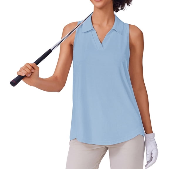PINSPARK Womens Sleeveless Golf Polo Shirts UPF 50  V Neck Tennis Top Collared Solid Athletic Tee Lightweight Racerback Sports Tank Tops for Women
