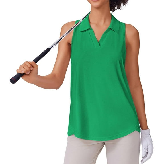 PINSPARK Womens Golf Polo Shirts Racerback UPF 50   Tennis Tops V-Neck Collared Workout T Shirt Sleeveless Quick Dry Gym Tank Tops
