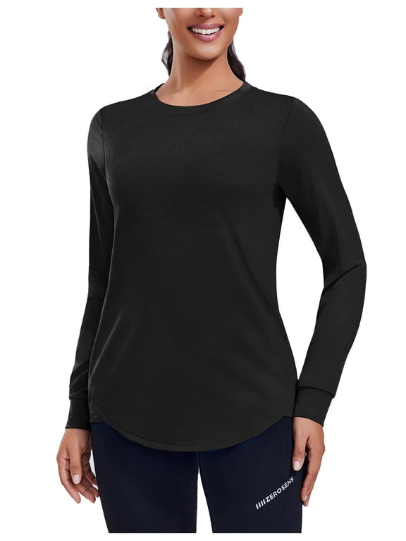 Long Sleeve Workout Tops for Women Athletic Hiking Shirt Crew Neck Yoga Top Lightweight Rash Guard