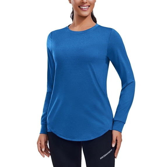 Pinspark Long Sleeve Workout Tops for Women Athletic Hiking Shirt Crew Neck Yoga Top Lightweight Rash Guard