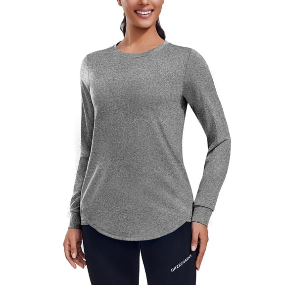 Pinspark Long Sleeve Workout Tops for Women Athletic Hiking Shirt Crew Neck Yoga Top Lightweight Rash Guard