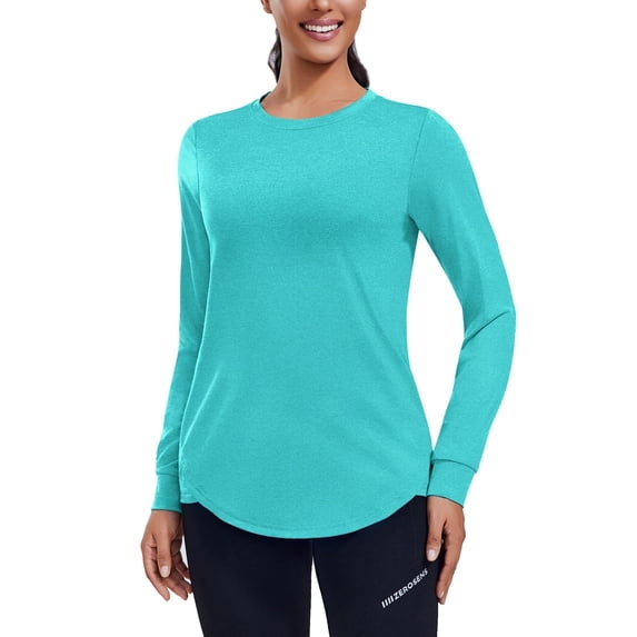 Pinspark Long Sleeve Workout Tops for Women Athletic Hiking Shirt Crew Neck Yoga Top Lightweight Rash Guard