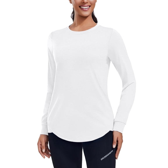 Pinspark Long Sleeve Workout Tops for Women Athletic Hiking Shirt Crew Neck Yoga Top Lightweight Rash Guard