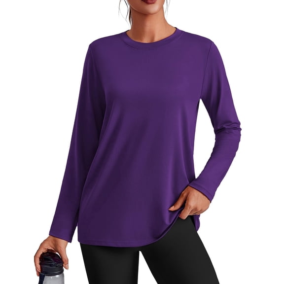 Pinspark Long Sleeve Workout Tops for Women Solid Athletic Shirts Lightweight Yoga Shirt Stretchy Running Top Loose Fit Deep Purple S