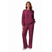 Pinspark Lounge Sets For Women Long Sleeve Crewneck Sweatshirts Straight Leg Sweatpants Matching Set Airport Outfits For Women