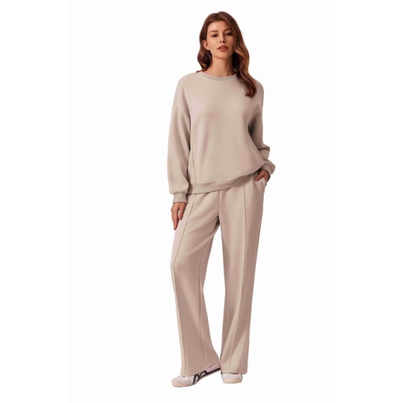 Pinspark Lounge Sets For Women Long Sleeve Crewneck Sweatshirts Straight Leg Sweatpants Matching Set Airport Outfits For Women