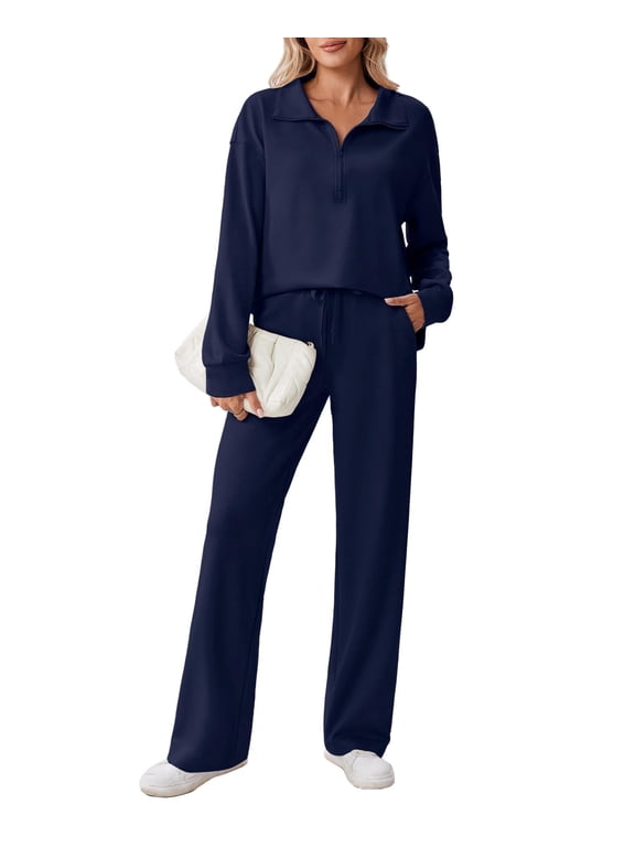 2 Piece Sweatsuits for Women Long Sleeve Pullover Tops Straight Leg Sweatpants Loose Fitting Tracksuit Fall Matching Sets Fashion 2025 Trendy