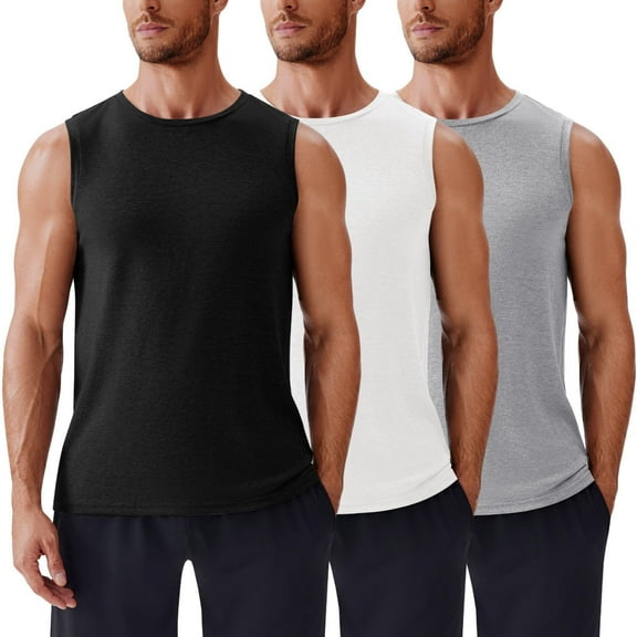 PINSPARK Men's 3 Pack Workout Tank Tops Gym Sleeveless Shirts Quick Dry Training Muscle Shirts for Men