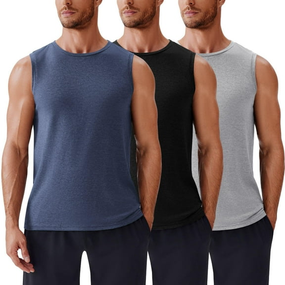 PINSPARK Men's 3 Pack Workout Tank Tops Gym Sleeveless Shirts Quick Dry Training Muscle Shirts for Men