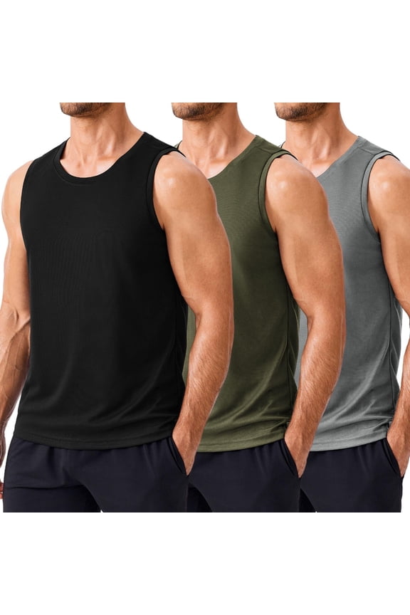 Men's 3 Pack Workout Tank Tops Quick Dry Sleeveless Muscle Tee Gym Bodybuilding Fitness Shirts for Men