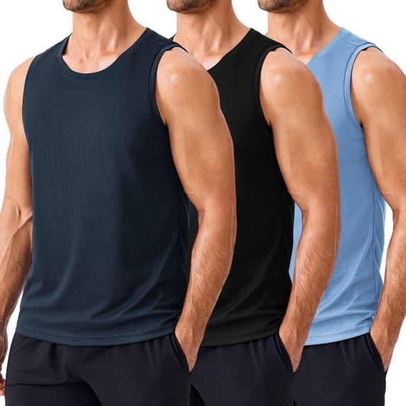 Pinspark Men's 3 Pack Workout Tank Tops Quick Dry Sleeveless Muscle Tee Gym Bodybuilding Fitness Shirts for Men