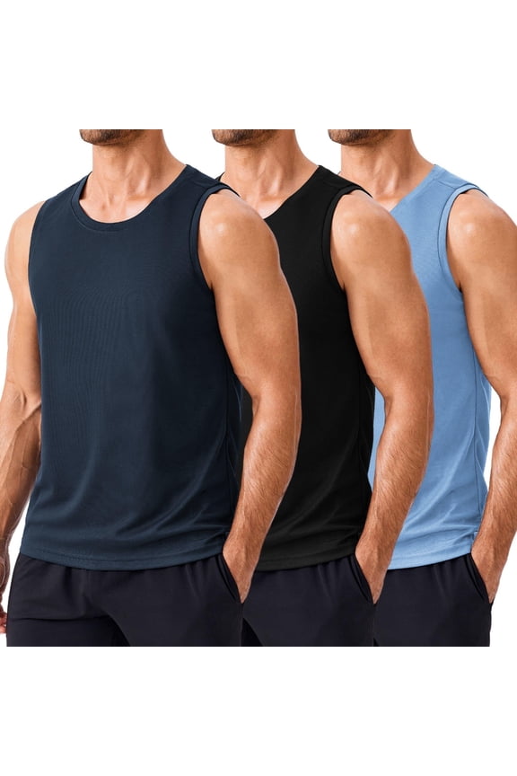 Men's 3 Pack Workout Tank Tops Quick Dry Sleeveless Muscle Tee Gym Bodybuilding Fitness Shirts for Men