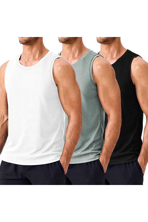 Men's 3 Pack Workout Tank Tops Quick Dry Sleeveless Muscle Tee Gym Bodybuilding Fitness Shirts for Men