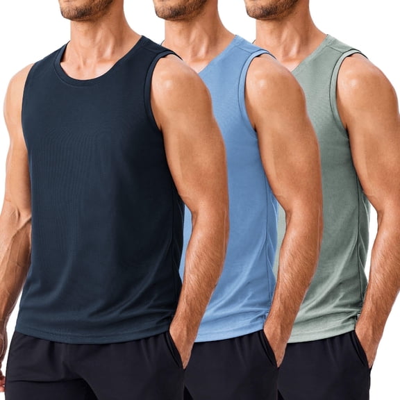 PINSPARK Men's 3 Pack Workout Tank Tops Quick Dry Sleeveless Muscle Tee Gym Bodybuilding Fitness Shirts for Men