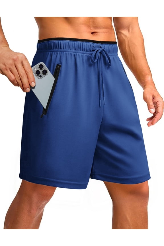 Men's Athletic Running Shorts 7" Mesh Quick Dry Workout Shorts with Zipper Pockets Lightweight Gym Shorts