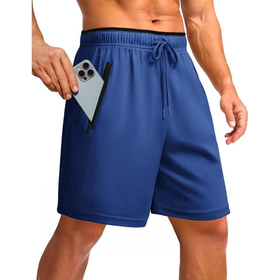 Pinspark Men's Athletic Running Shorts 7" Mesh Quick Dry Workout Shorts with Zipper Pockets Lightweight Gym Shorts