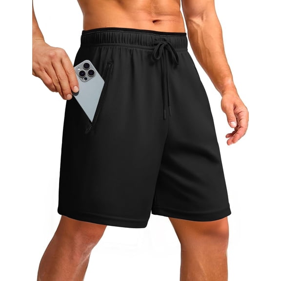 Pinspark Men's Athletic Running Shorts 7" Mesh Quick Dry Workout Shorts with Zipper Pockets Lightweight Gym Shorts
