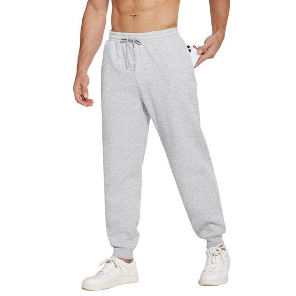 PINSPARK Men's Fleece Joggers with Zipper Pockets Tapered Sweatpants Cotton Sweat Pants for Mens Heavyweight Lounge Pants