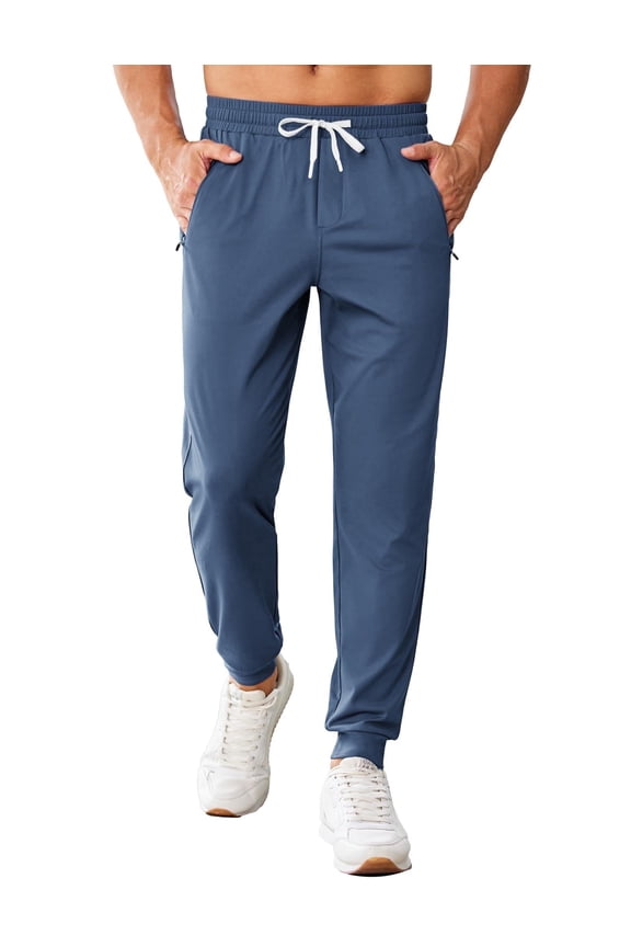 Men's Joggers with Zipper Pockets Stretch Lightweight Athletic Track Pants Gym Quick Dry Workout Pants for Men