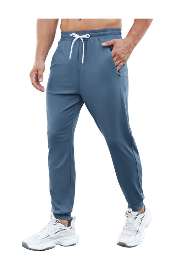Men's Joggers with Zipper Pockets Stretch Lightweight Athletic Track Pants Gym Quick Dry Workout Pants for Men