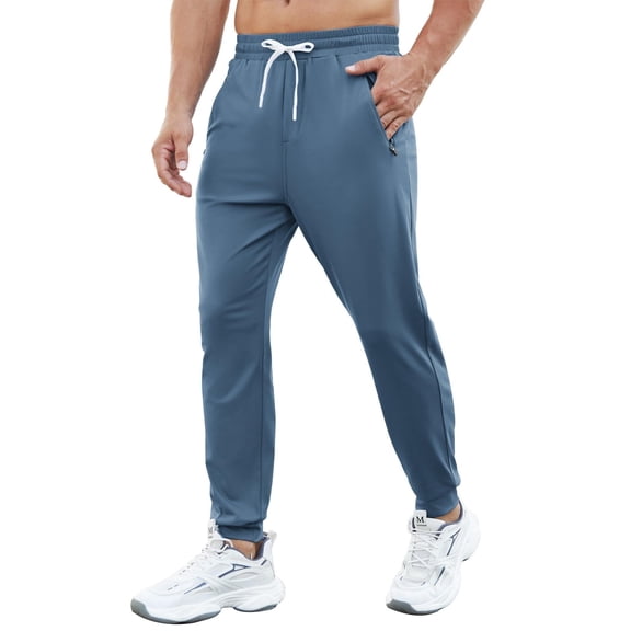PINSPARK Men's Joggers with Zipper Pockets Stretch Lightweight Athletic Track Pants Gym Quick Dry Workout Pants for Men