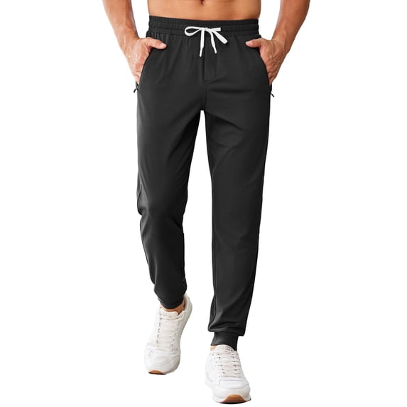 Pinspark Men's Joggers with Zipper Pockets Stretch Lightweight Athletic Track Pants Gym Quick Dry Workout Pants for Men