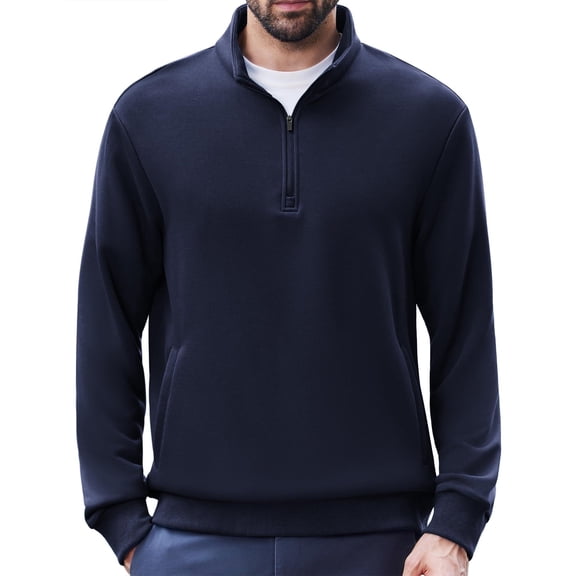 Pinspark Men's Quarter Zip Pullover Long Sleeve Mock Neck Sweatshirts with Pockets Thermal Midweight Polo Shirt Relaxed Fit