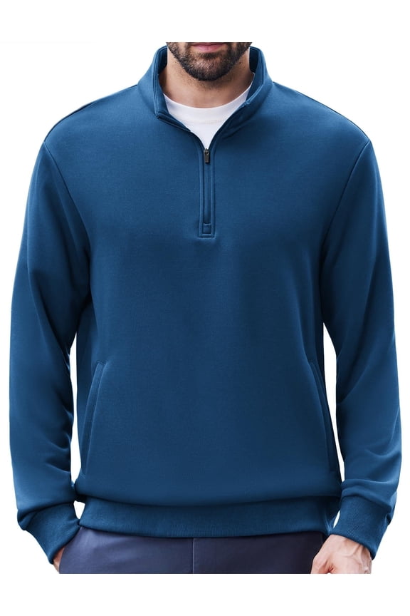 Men's Quarter Zip Pullover Long Sleeve Mock Neck Sweatshirts with Pockets Thermal Midweight Polo Shirt Relaxed Fit