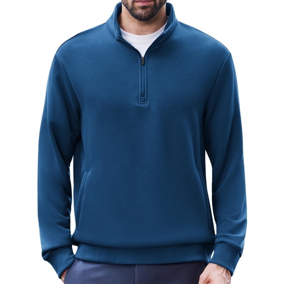 Pinspark Men's Quarter Zip Pullover Long Sleeve Mock Neck Sweatshirts with Pockets Thermal Midweight Polo Shirt Relaxed Fit