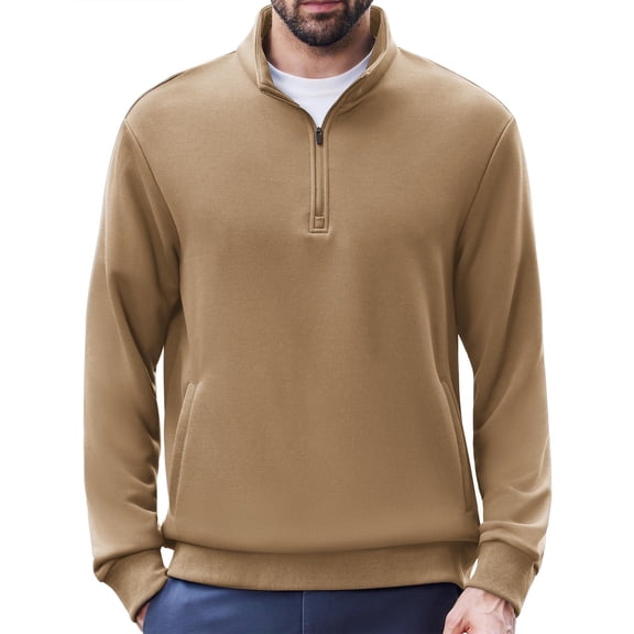 Pinspark Men's Quarter Zip Pullover Long Sleeve Mock Neck Sweatshirts with Pockets Thermal Midweight Polo Shirt Relaxed Fit