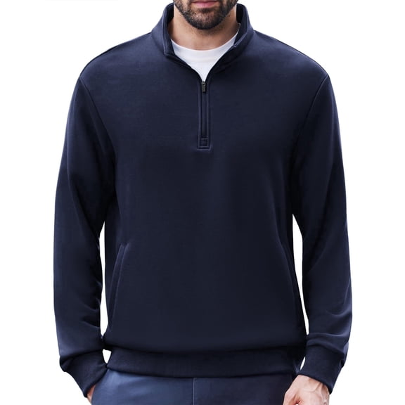 Pinspark Men's Quarter Zip Pullover Long Sleeve Mock Neck Sweatshirts with Pockets Thermal Midweight Polo Shirt Relaxed Fit