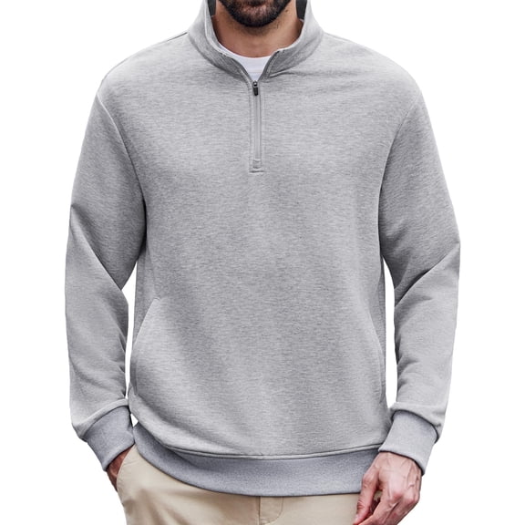Pinspark Men's Quarter Zip Pullover Long Sleeve Mock Neck Sweatshirts with Pockets Thermal Midweight Polo Shirt Relaxed Fit