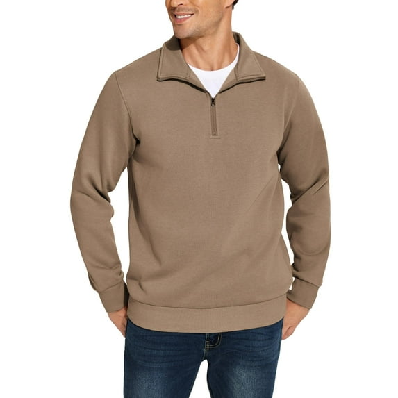 Pinspark Men's Quarter Zip Pullover Sweatshirts Mock Neck Casual Long Sleeve Fall Winter Warm Fleece Cotton Sweatshirt