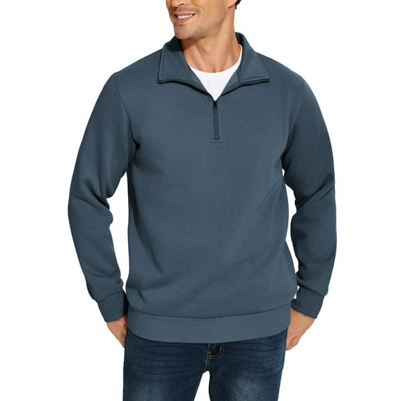 PINSPARK Men's Quarter Zip Pullover Sweatshirts Mock Neck Casual Long Sleeve Fall Winter Warm Fleece Cotton Sweatshirt