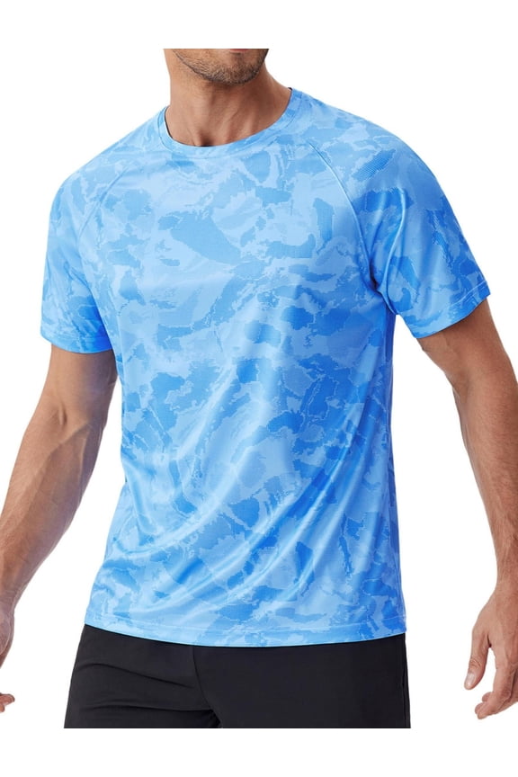 Men's Rash Guard Swim Shirt UPF50+ Sun Protection Quick Dry Athletic Water Shirts for Men Surf Hiking Blue L