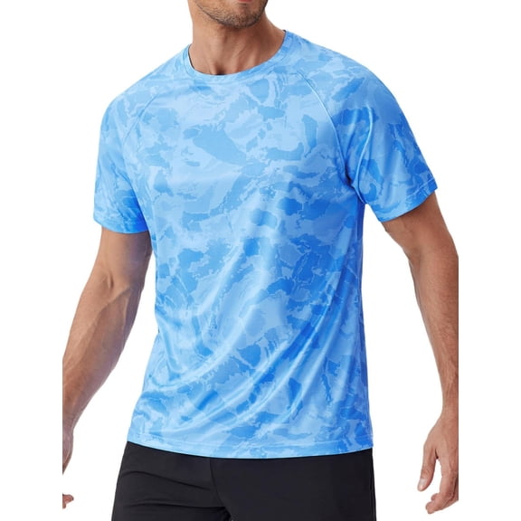 Pinspark Men's Rash Guard Swim Shirt UPF50+ Sun Protection Quick Dry Athletic Water Shirts for Men Surf Hiking Blue S