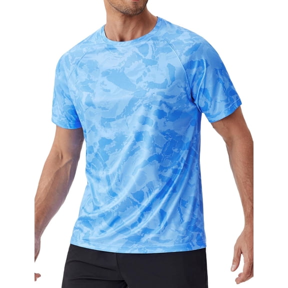 Pinspark Men's Rash Guard Swim Shirt UPF50+ Sun Protection Quick Dry Athletic Water Shirts for Men Surf Hiking Blue XL