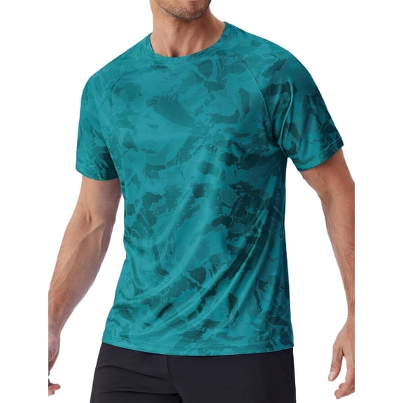 Pinspark Men's Rash Guard Swim Shirt UPF50+ Sun Protection Quick Dry Athletic Water Shirts for Men Surf Hiking Green XXL