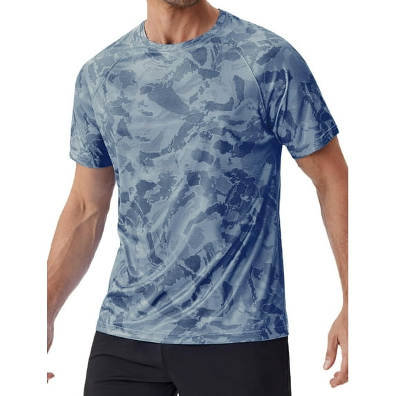 Pinspark Men's Rash Guard Swim Shirt UPF50+ Sun Protection Quick Dry Athletic Water Shirts for Men Surf Hiking Navy Blue XL