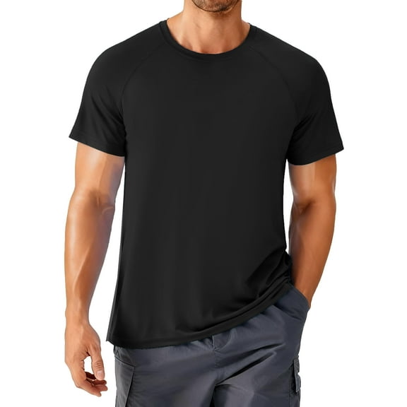 PINSPARK Black T Shirts for Men Lightweight Short Sleeve Crew Neck Gym Shirts Moisture Wicking Summer Classic Casual Tee Tops