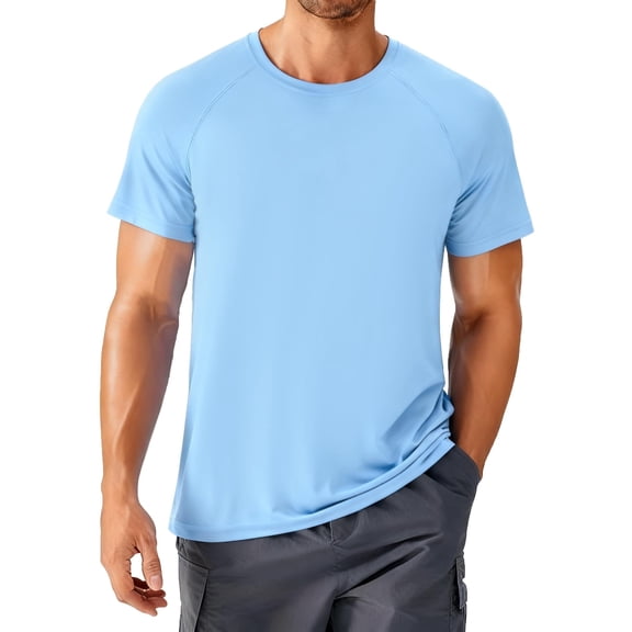 PINSPARK Men's T Shirt Lightweight Short Sleeve Crew Neck T-Shirt Moisture-Wicking Casual Summer Classic Basic Tee Shirts Light Blue M